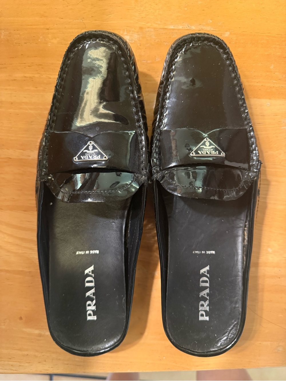Prada Black Patent Leather Slip-On Loafers mules